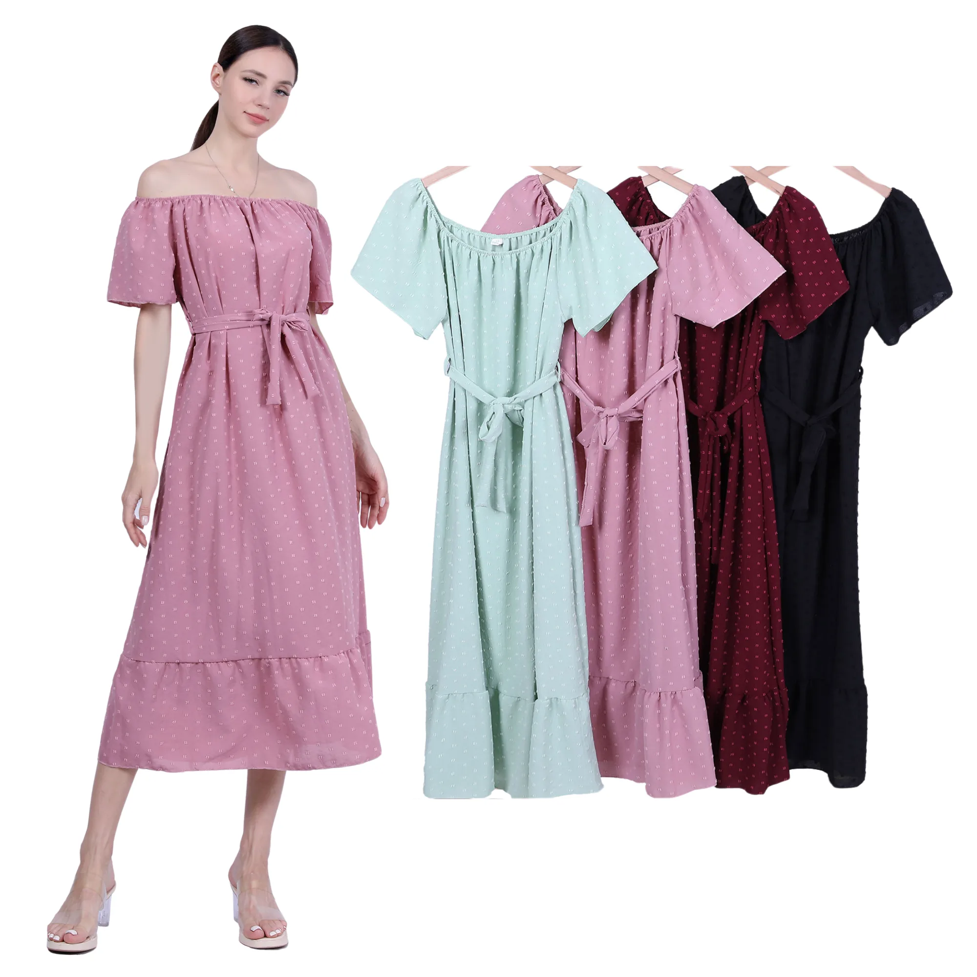 Off-Shoulder Dotted Summer Sun Dresses.