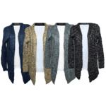 Assortment of cozy knit cardigans in various colors.